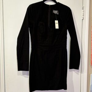 Anthropologie Long Sleeve Sweetheart Slim Mini Dress In Black Size 6 NWT